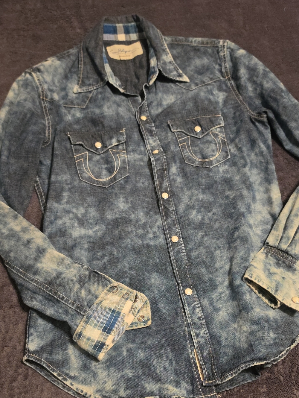 True Religion Washed Blue Denim Button-Down Shirt